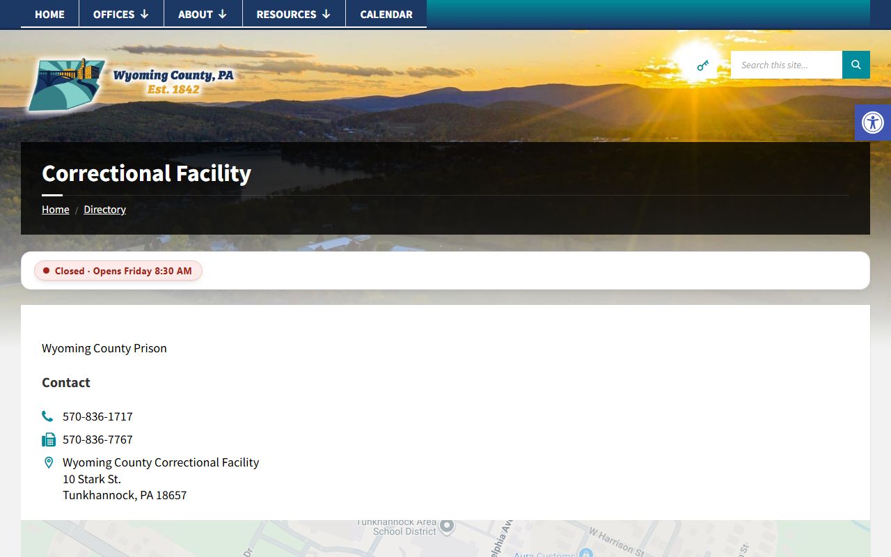 Wyoming County Correctional Facility inmate records directory entry
