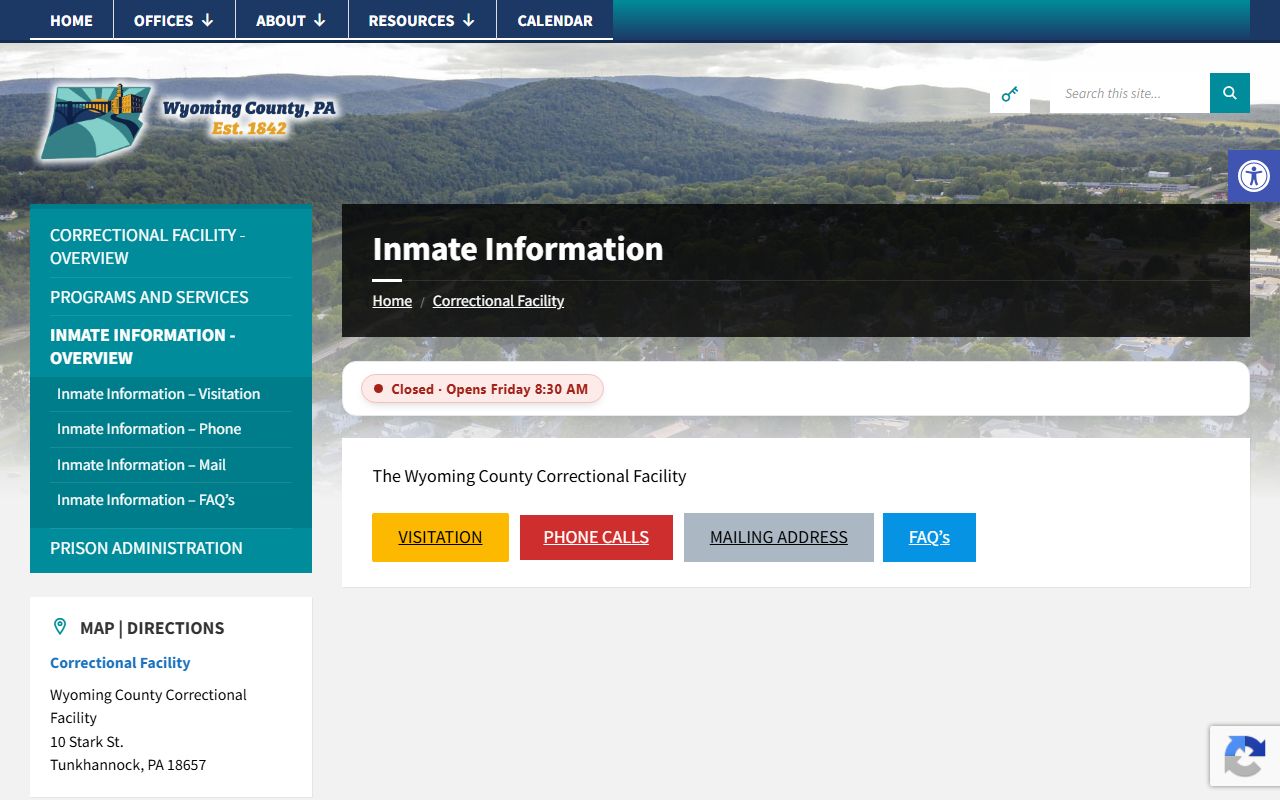 Wyoming County inmate records information page