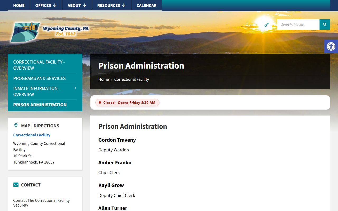 Wyoming County Correctional Facility prison administration inmate lookup source